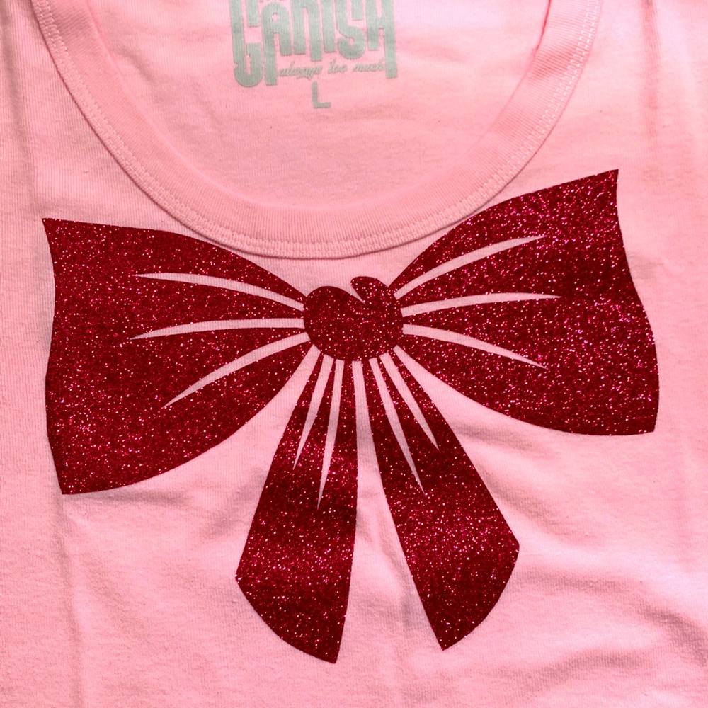 BELLA+CANVAS Women's Pink Scoop Neck Tee with Glitter Bow
